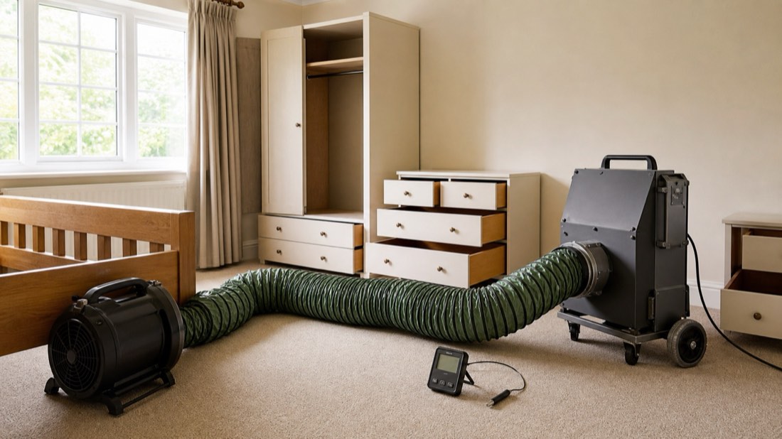 Professional heat-treatment equipment arranged in a prepared bedroom